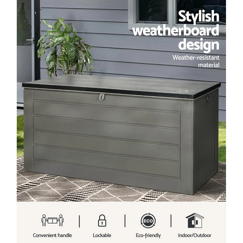 Gardeon Outdoor Storage Box 680L Container Lockable Garden Bench Tool Shed Black - Image 4