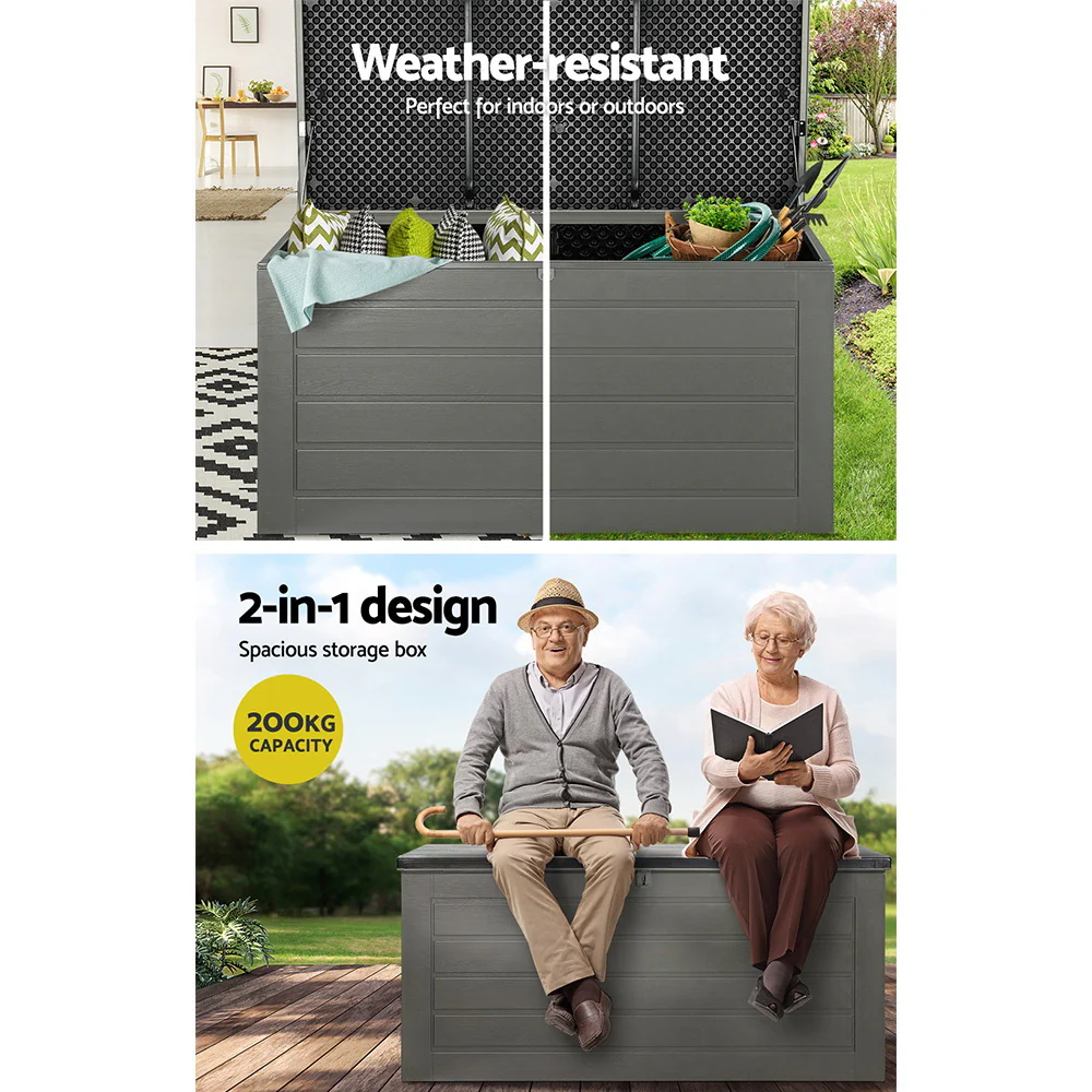 Gardeon Outdoor Storage Box 680L Container Lockable Garden Bench Tool Shed Black - Image 5