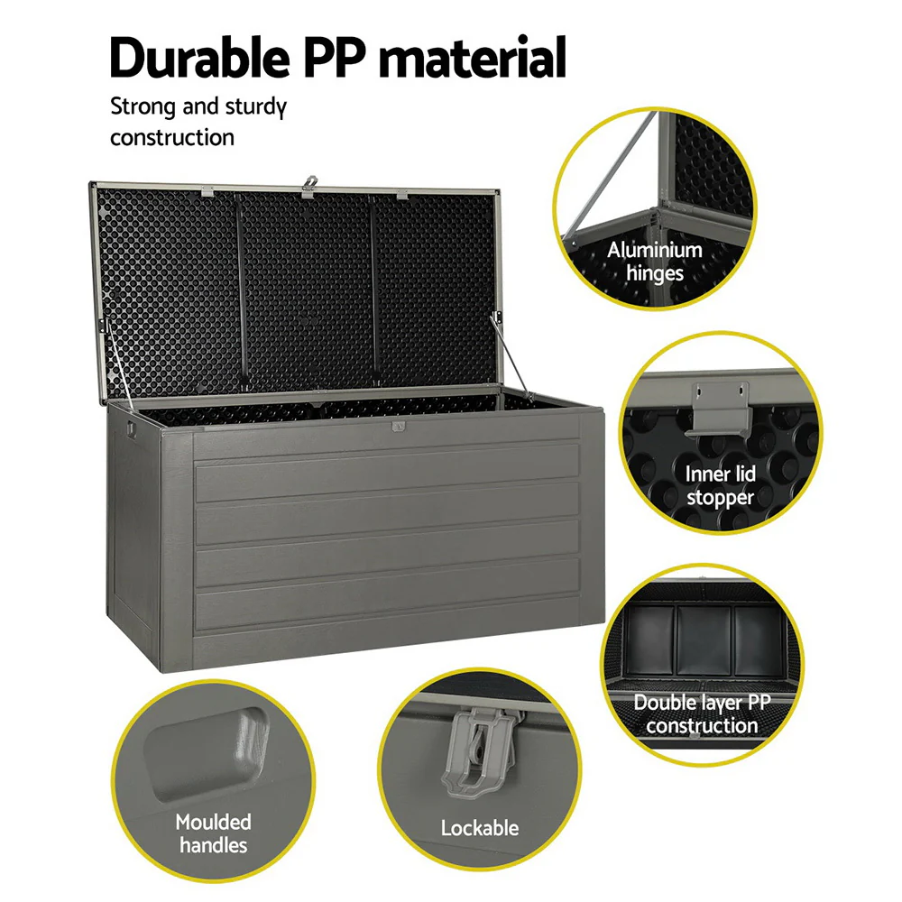 Gardeon Outdoor Storage Box 680L Container Lockable Garden Bench Tool Shed Black - Image 6
