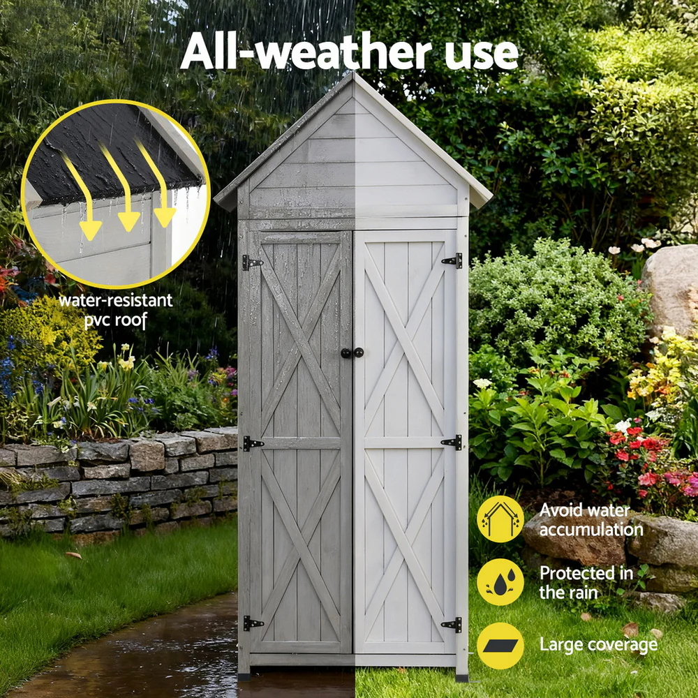 Gardeon Outdoor Storage Cabinet Cupboard Lockable Tool Organizer Shed Adjustable Grey