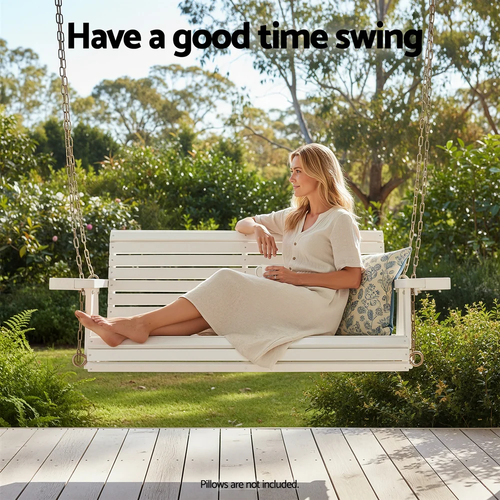 Gardeon Porch Outdoor Swing Chair With Cup Holder Wooden Furniture 2 Seater - Image 4