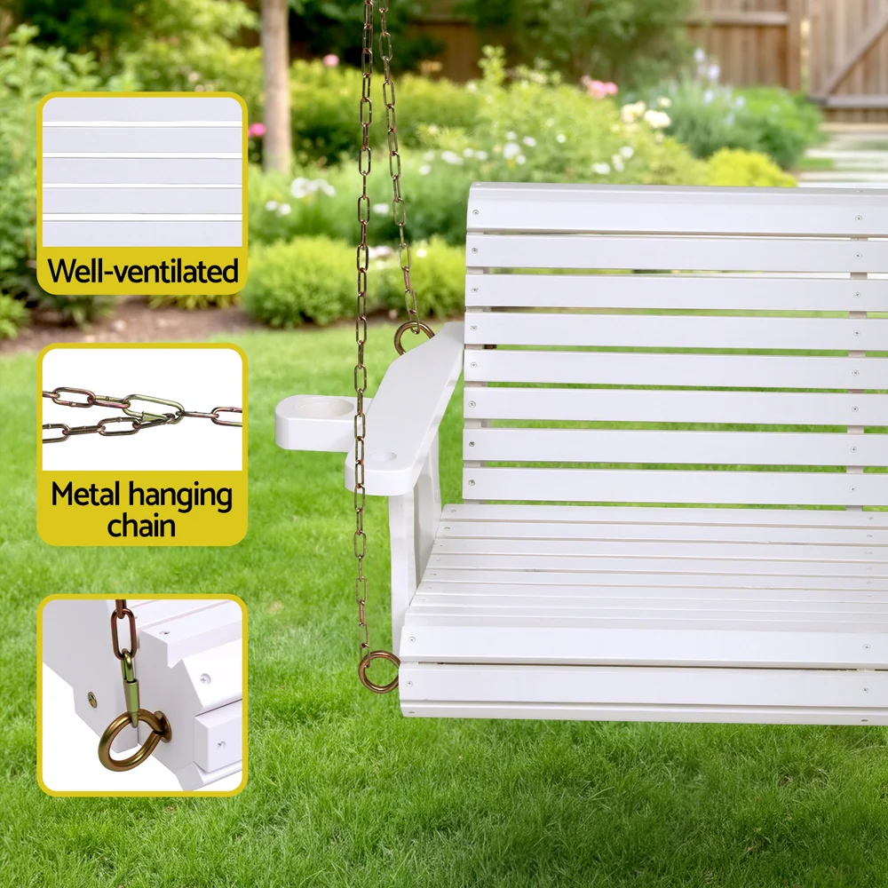 Gardeon Porch Outdoor Swing Chair With Cup Holder Wooden Furniture 2 Seater - Image 6