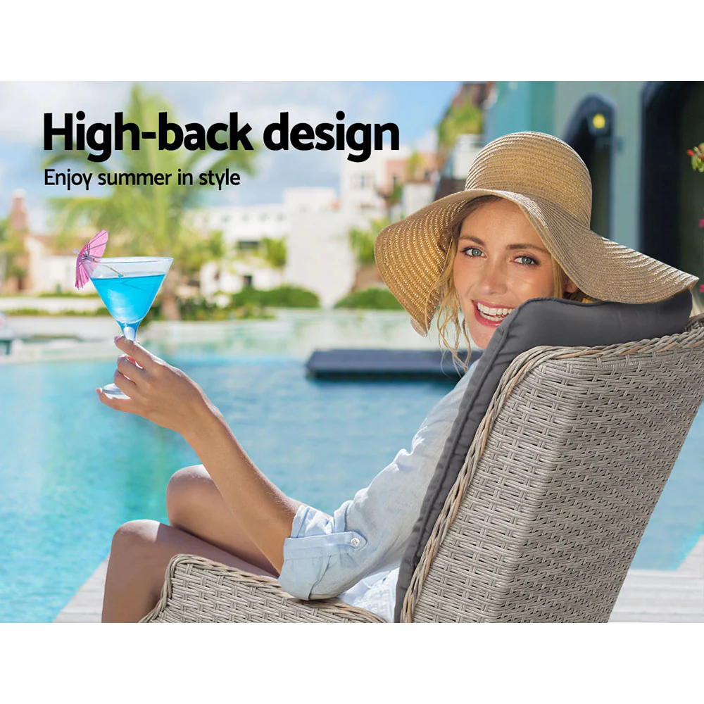 Gardeon Recliner Chairs Sun lounge Wicker Lounger Outdoor Furniture Patio Adjustable Grey - Image 6