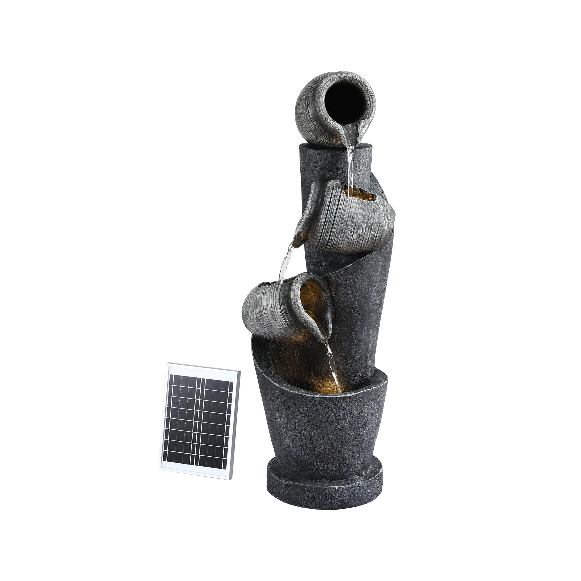 Gardeon Solar Fountain Water Feature Cascading Fountain 3-Tier Pot LED Lights 80CM Grey - Image 7