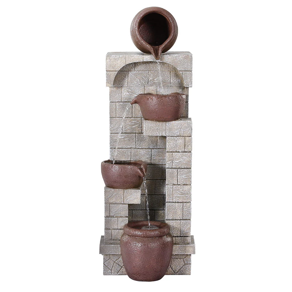 Gardeon Solar Fountain Water Feature Pot Outdoor Indoor 4-Tier Cascading Brown - Image 3