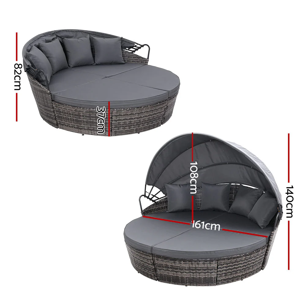 Gardeon Sun Lounge Setting Wicker Lounger Day Bed Outdoor Furniture Patio Grey - Image 2