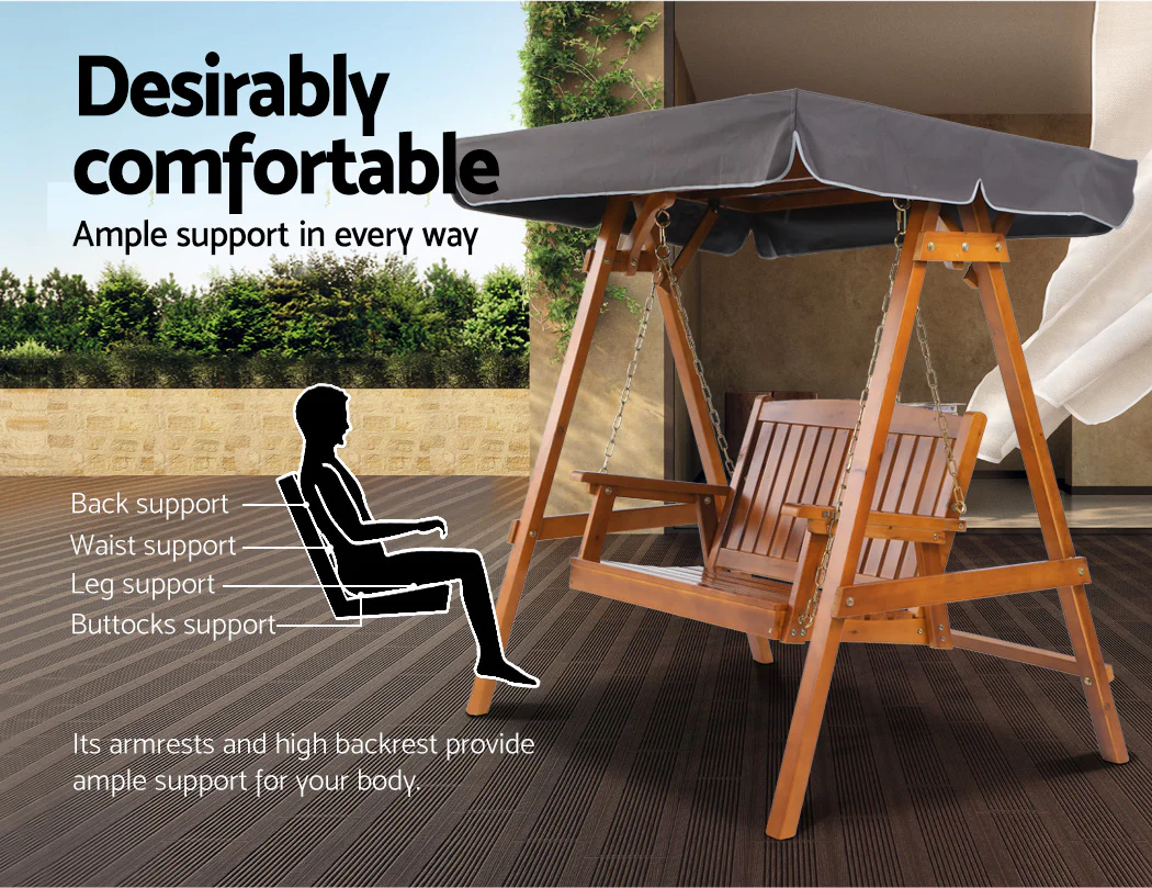 Gardeon Swing Chair Wooden Garden Bench Canopy 2 Seater Outdoor Furniture - Image 7