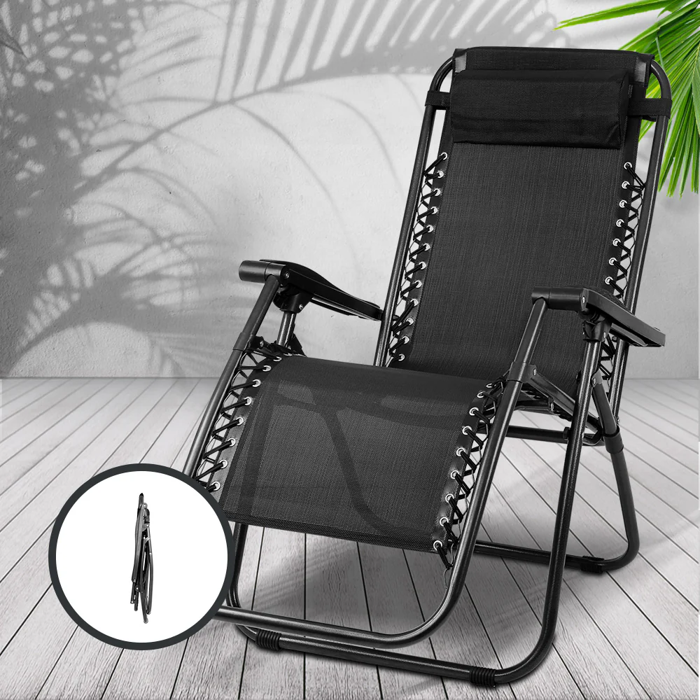 Gardeon Zero Gravity Chair Folding Outdoor Recliner Adjustable Sun Lounge Camping Black - Image 7