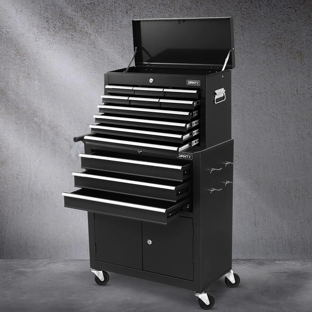 Giantz 13 Drawer Tool Box Cabinet Chest Toolbox Storage Garage Organiser Black - Image 7