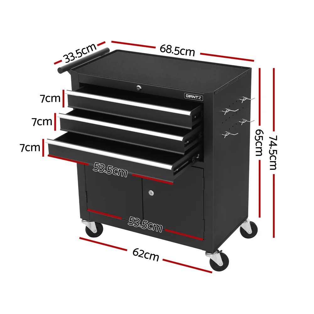 Giantz 3 Drawer Tool Box Chest Cabinet Toolbox Storage Garage Organiser Wheels - Image 2