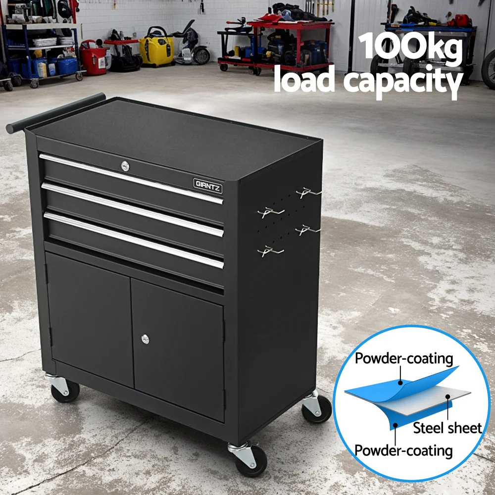 Giantz 3 Drawer Tool Box Chest Cabinet Toolbox Storage Garage Organiser Wheels - Image 4
