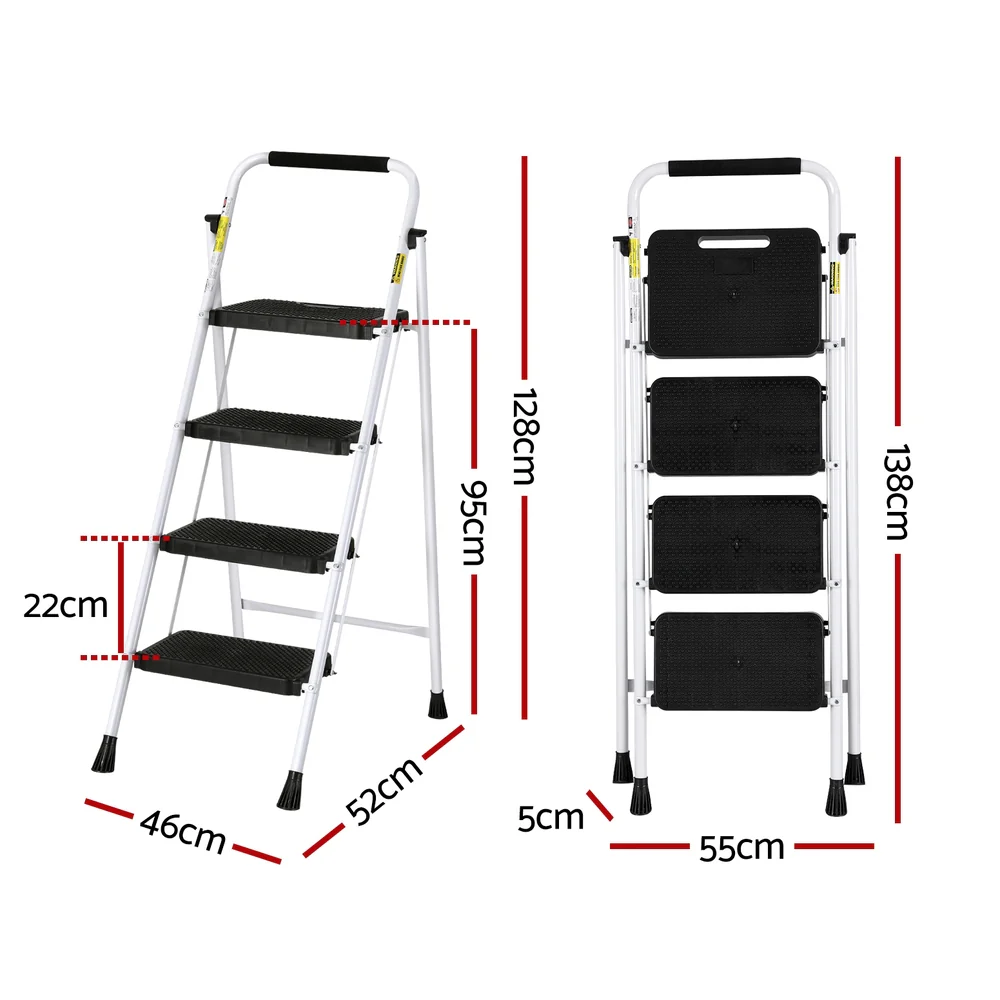 Giantz 4 Step Ladder Multi-Purpose Folding Steel Light Weight Platform - Image 2