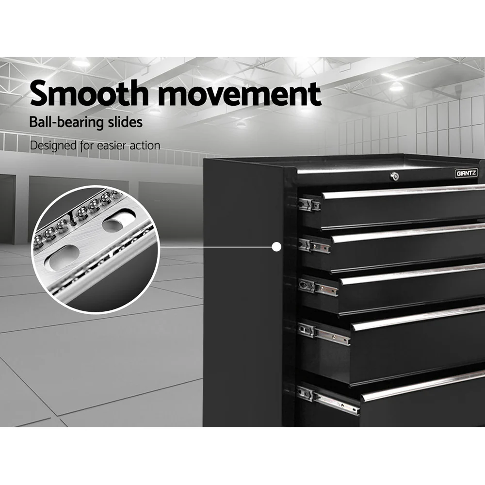 Giantz 5 Drawer Tool Box Cabinet Chest Trolley Box Garage Storage Toolbox Black - Image 5