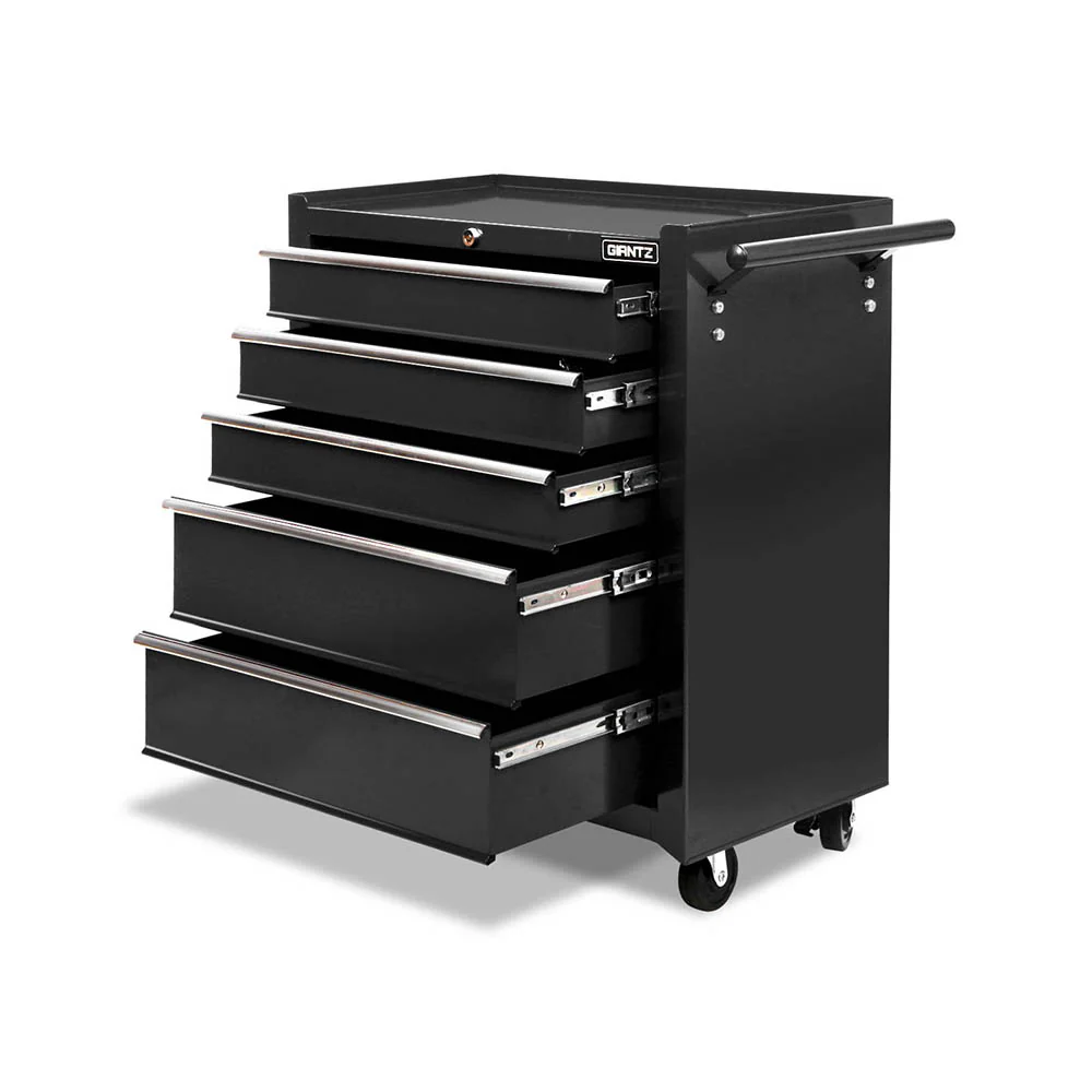 Giantz 5 Drawer Tool Box Cabinet Chest Trolley Box Garage Storage Toolbox Black - Image 8