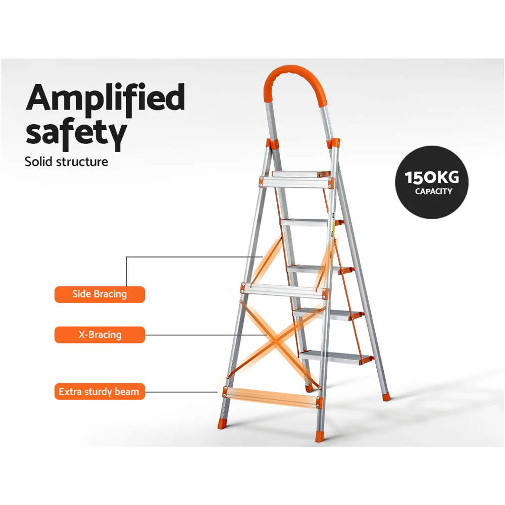 Giantz 5 Step Ladder Multi-Purpose Folding Aluminium Light Weight Non Slip Platform - Image 7