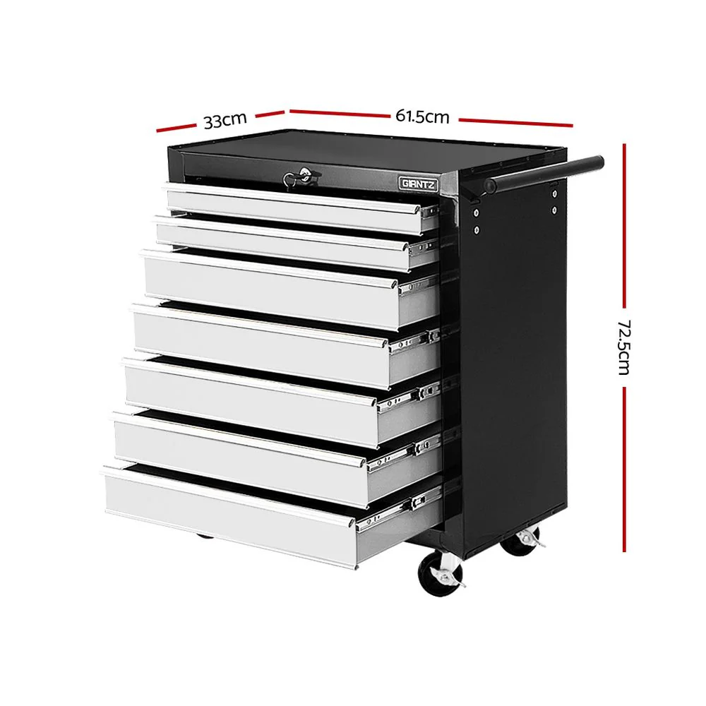 Giantz 7 Drawer Tool Box Cabinet Chest Trolley Storage Garage Toolbox Grey - Image 2