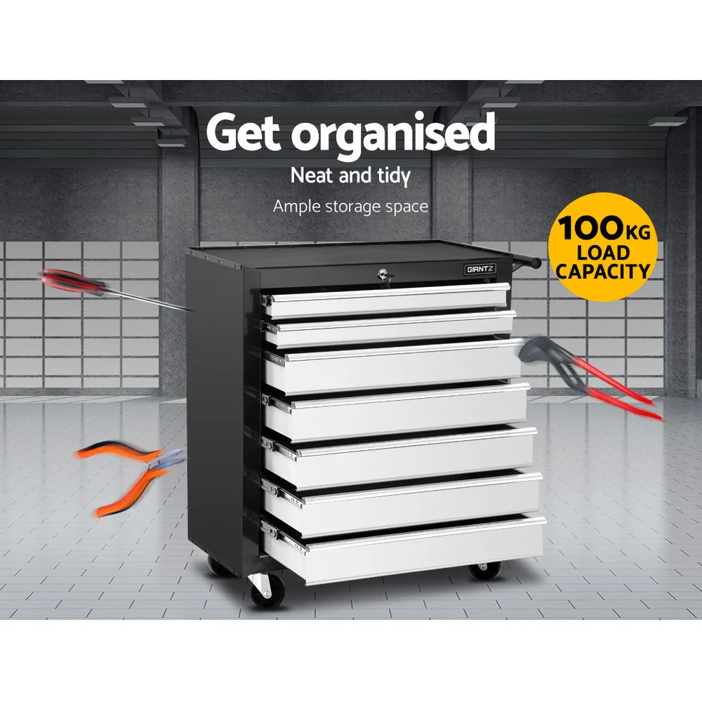 Giantz 7 Drawer Tool Box Cabinet Chest Trolley Storage Garage Toolbox Grey - Image 3