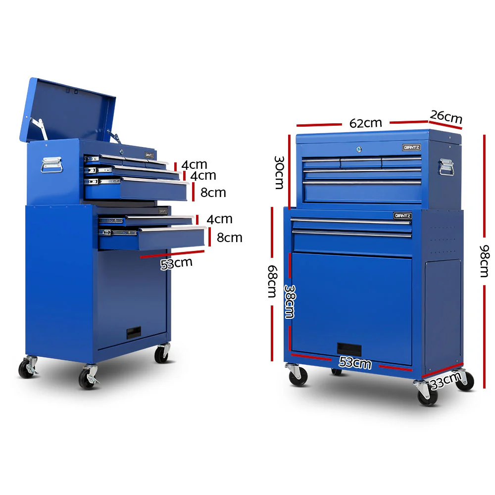 Giantz 7 Drawer Tool Box Cabinet Chest Trolley Toolbox Garage Storage Blue - Image 2