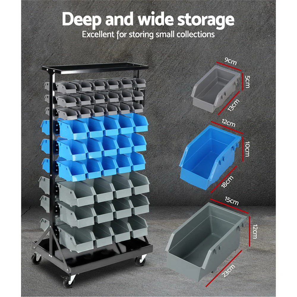 Giantz 90 Storage Bin Rack Stand Double-sided Wheels - Image 3
