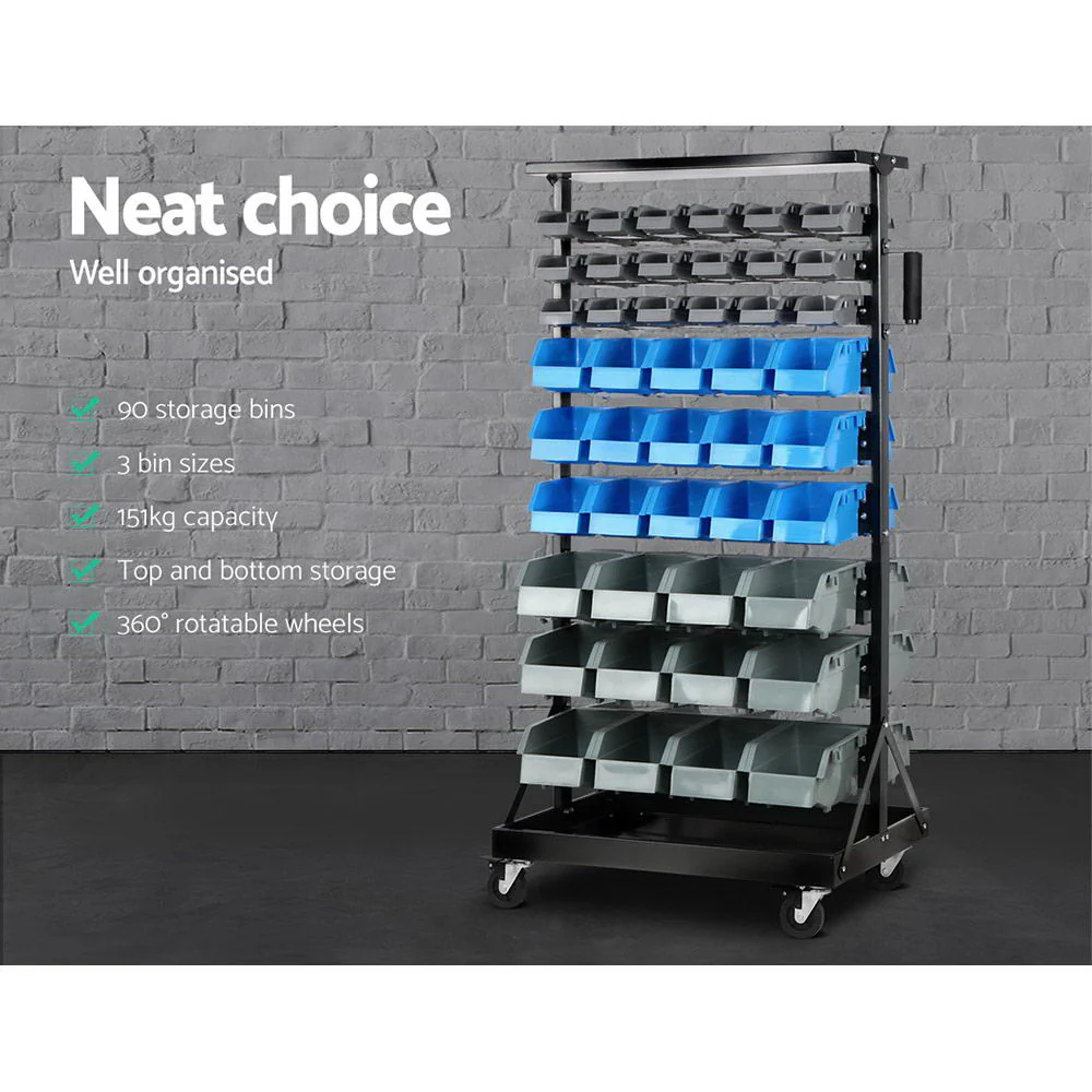 Giantz 90 Storage Bin Rack Stand Double-sided Wheels - Image 4