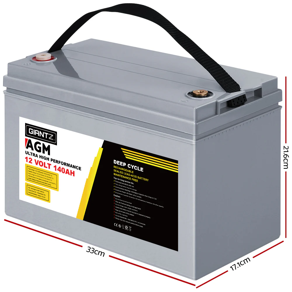 Giantz AGM Deep Cycle Battery 12V 140Ah Box Portable Solar Caravan Camping - Image 2