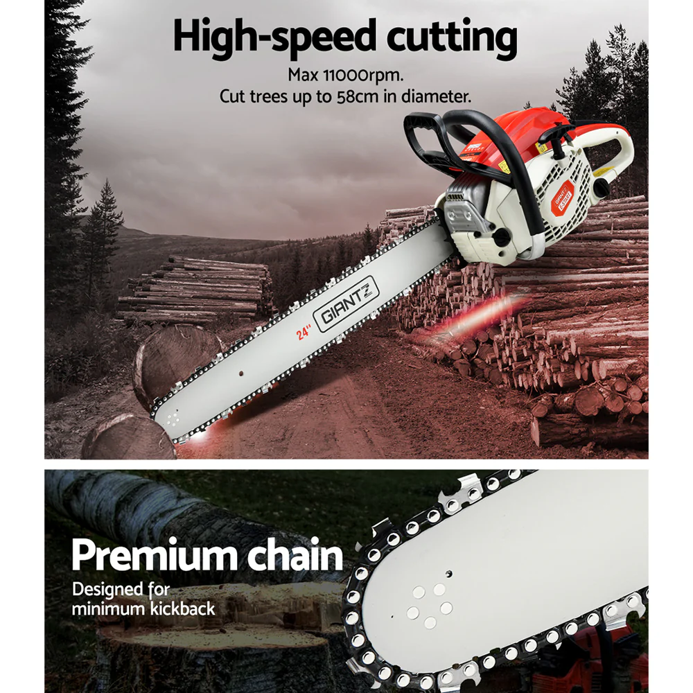 Giantz Chainsaw Petrol 65CC 24" Bar Commercial E-Start Pruning Chain Saw - Image 6