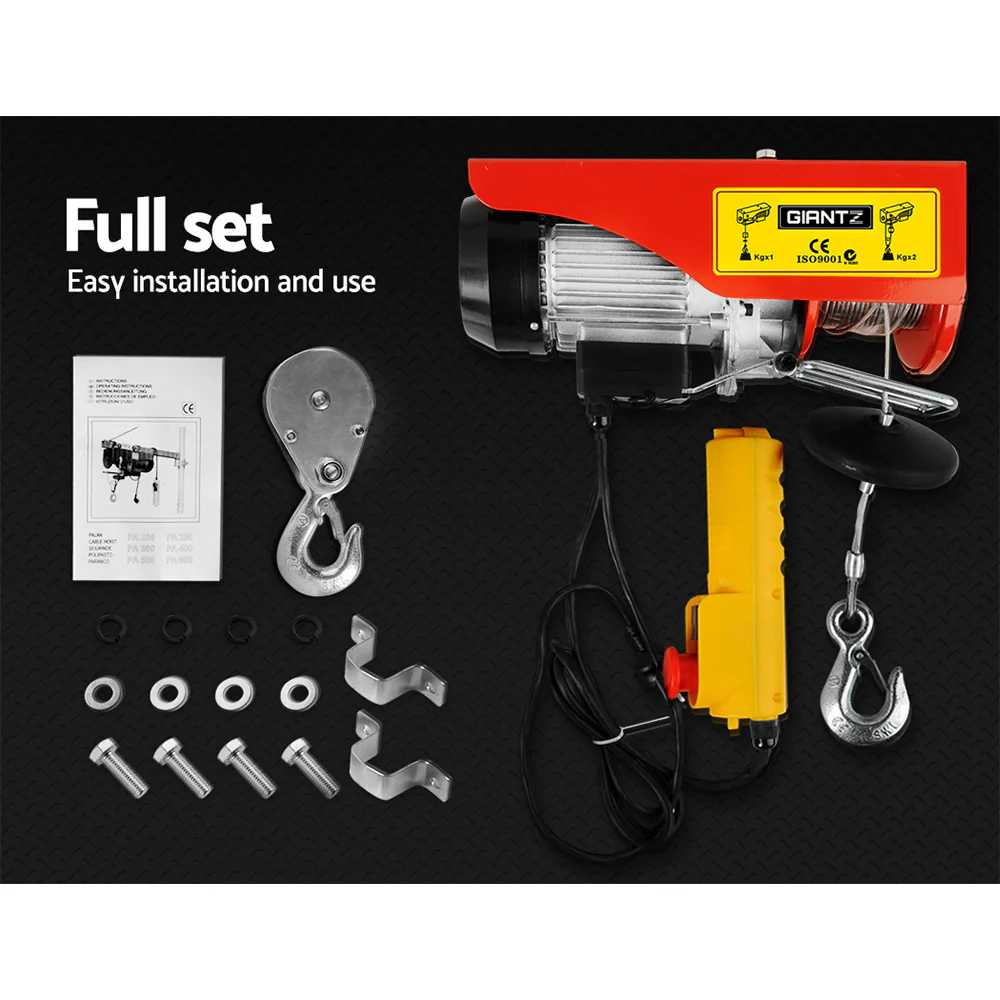 Giantz Electric Hoist Winch 125/250KG Cable 18M Rope Tool Remote Chain Lifting - Image 6