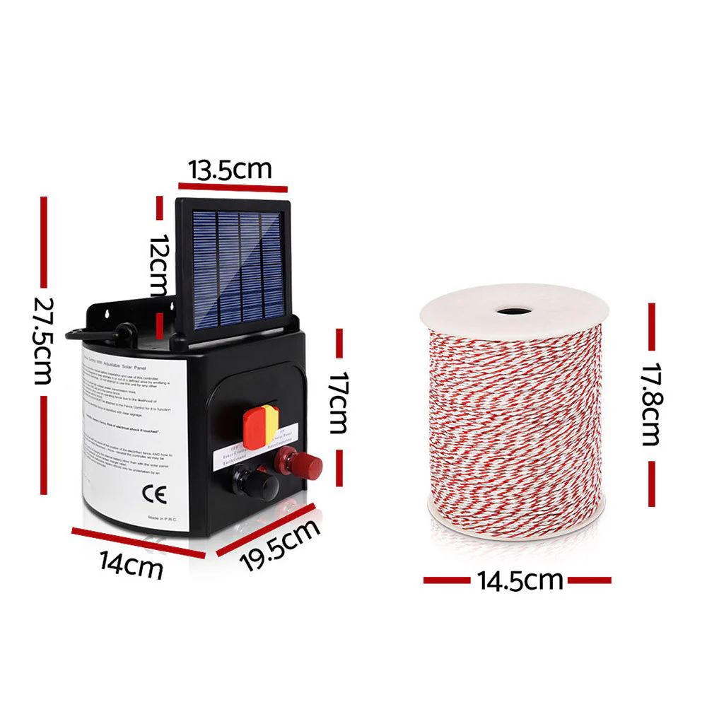 Giantz Fence Energiser 3KM Solar Powered Electric 500M Poly Wire Insulator - Image 2