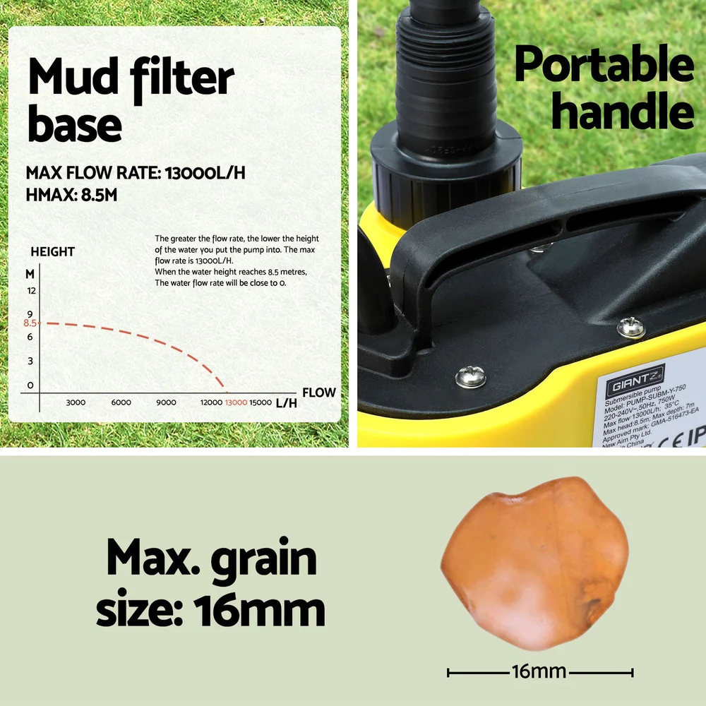 Giantz Garden Water Submersible Pump 750W Dirty Bore Sewerage Tank Well Steel - Image 6