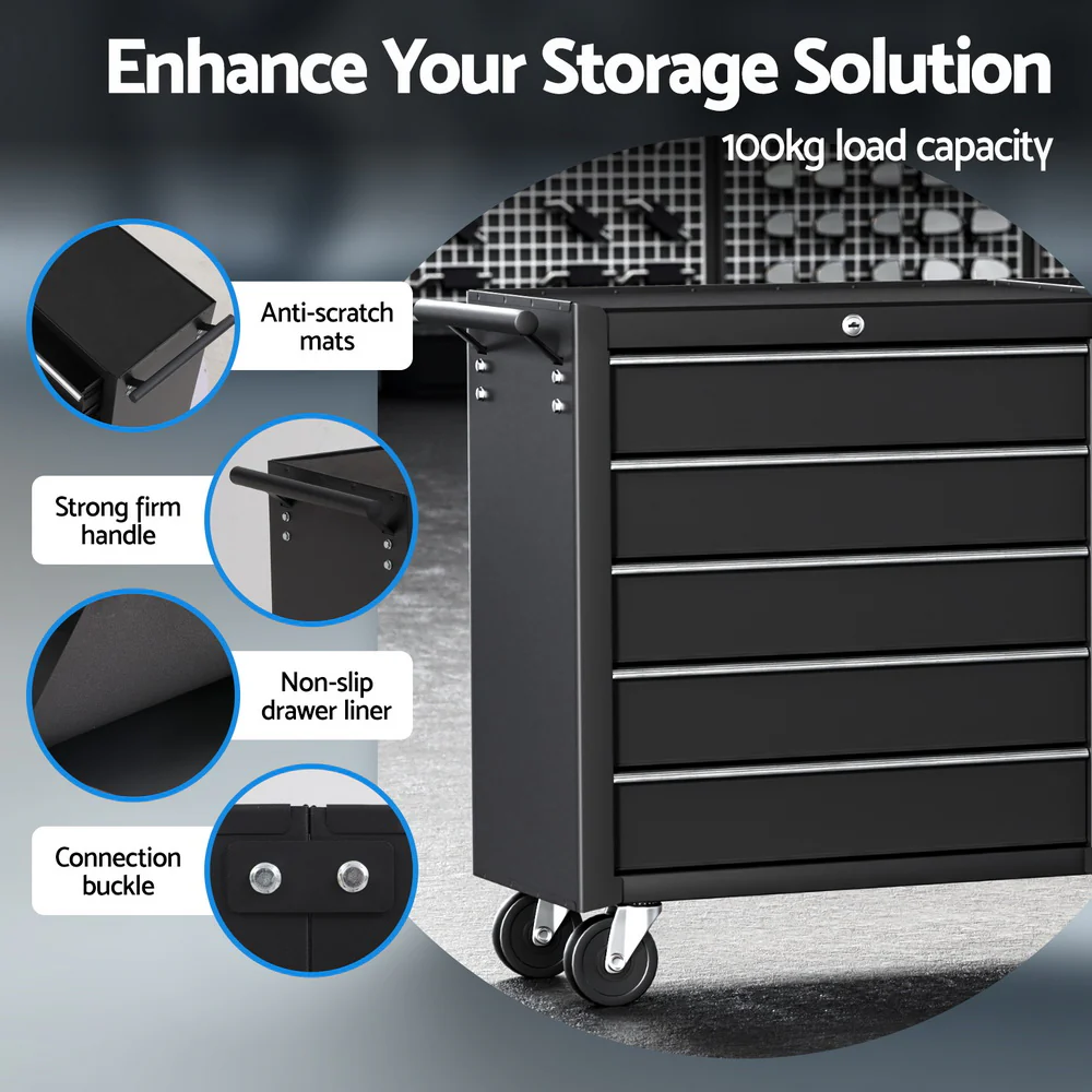 Giantz Tool Chest Trolley 10 Drawers Toolbox Storage Black - Image 4