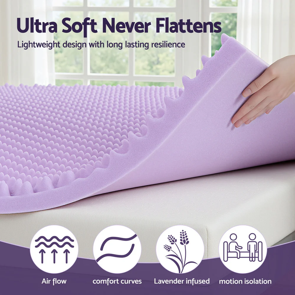 Giselle 5cm Memory Foam Mattress Topper Lavender Infused Egg Crate Pad Mat King - Image 6
