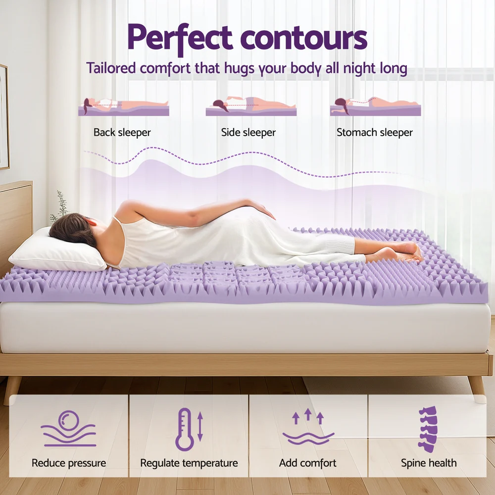 Giselle 8cm Memory Foam Mattress Topper Lavender Infused Bamboo Cover 7-Zone Queen - Image 4