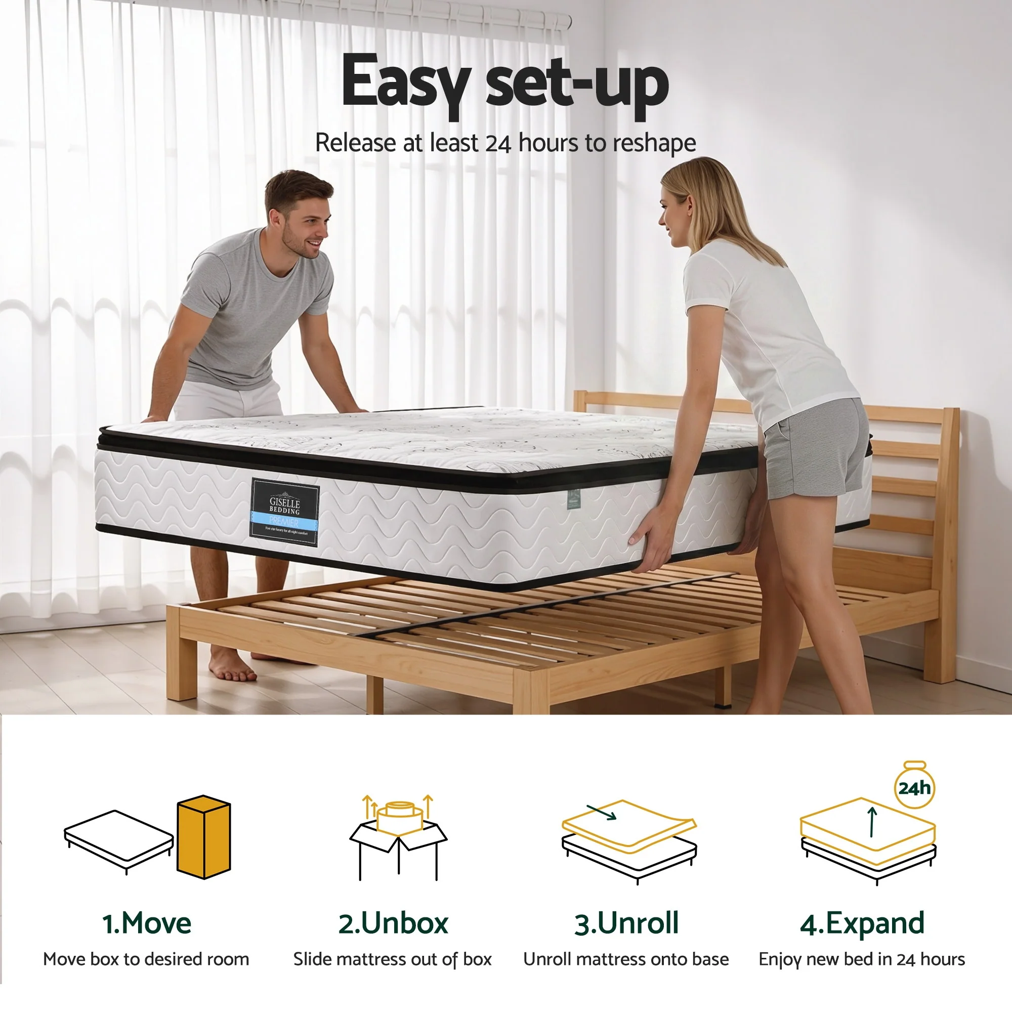 Giselle Bedding 30cm Mattress Pocket Spring Medium Firm Foam Euro Top Queen - Image 11