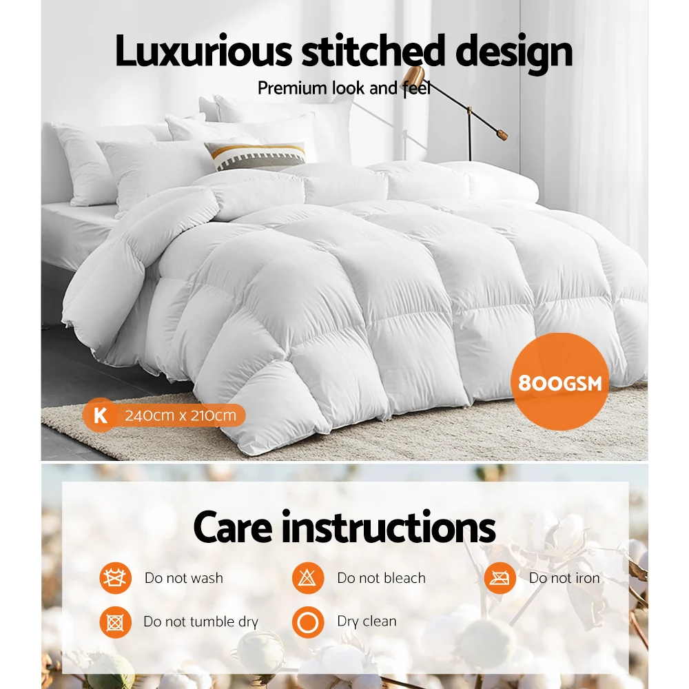 Giselle Bedding 800GSM Goose Down Feather Quilt King - Image 6