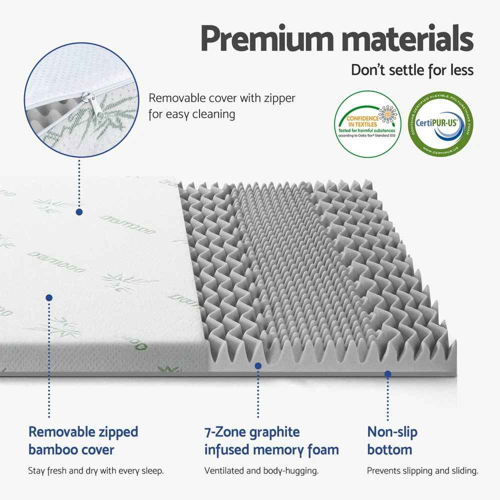Giselle Bedding 8cm Memory Foam Mattress Topper 7-Zone Graphite King - Image 5