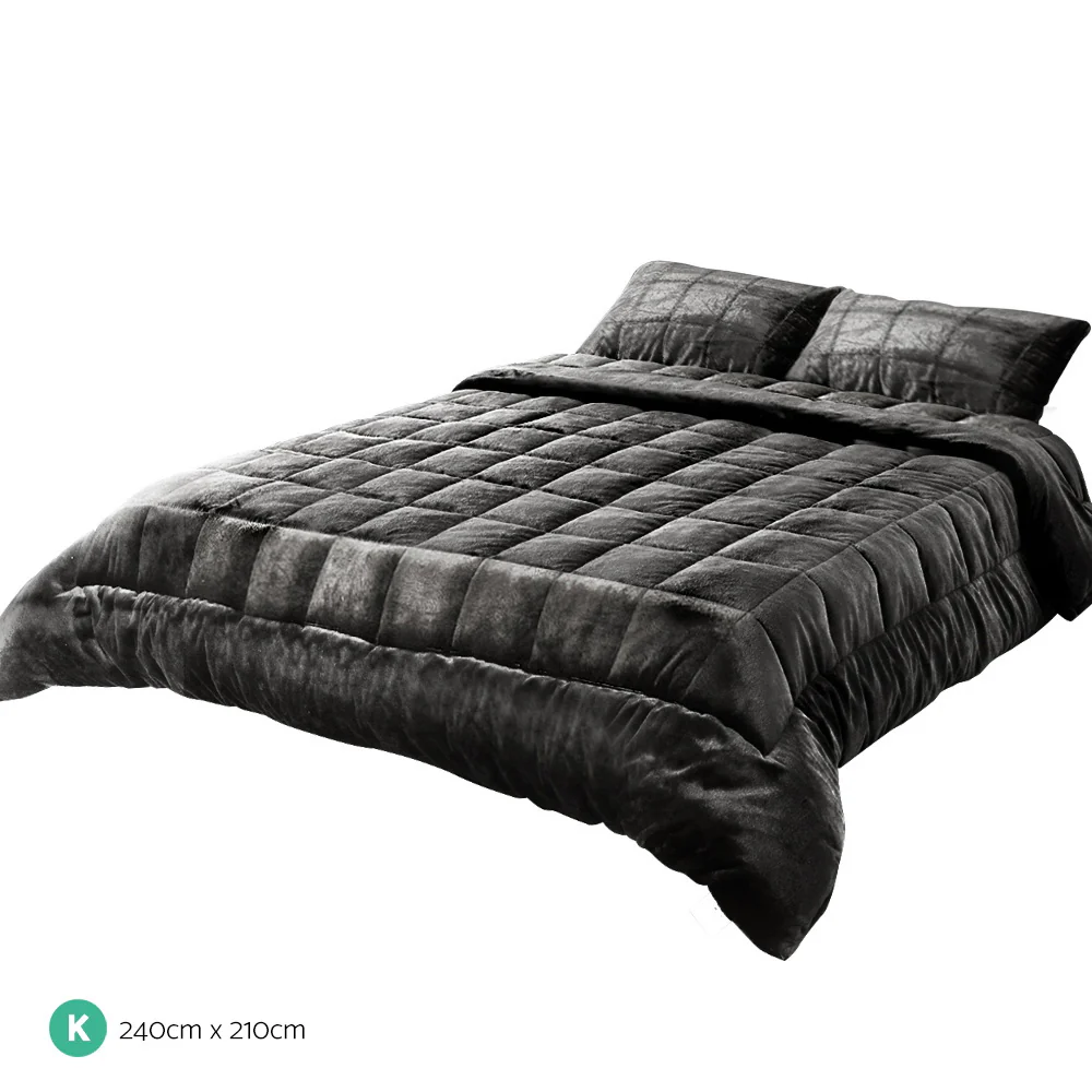 Giselle Bedding Faux Mink Quilt Charcoal King - Image 2