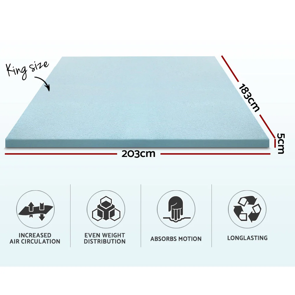 Giselle Bedding Memory Foam Mattress Topper Cool Gel 5cm King - Image 2