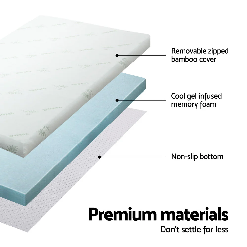 Giselle Bedding Memory Foam Mattress Topper Cool Gel Bed Mat Bamboo 10cm Single - Image 4