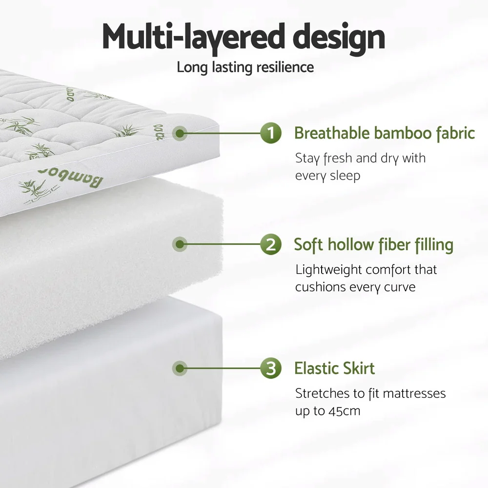 Giselle Mattress Topper 11cm Pillowtop toppers Bamboo Queen - Image 6