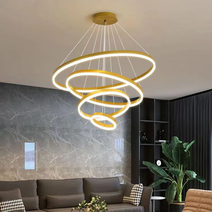 Gold 3 Rings Minimalist LED Pendant Light Adjustable Circular Chandelier - Image 10