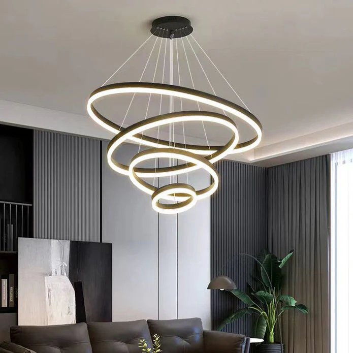 Gold 3 Rings Minimalist LED Pendant Light Adjustable Circular Chandelier - Image 11