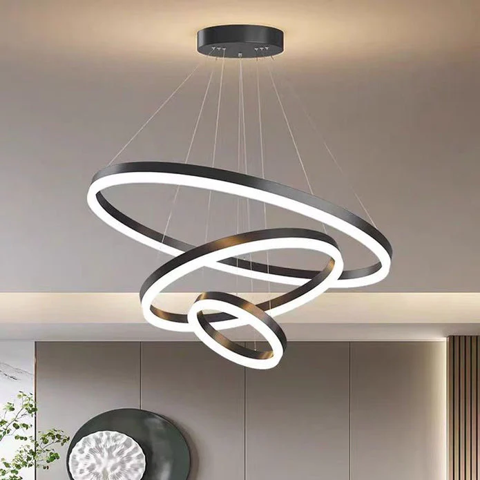 Gold 3 Rings Minimalist LED Pendant Light Adjustable Circular Chandelier - Image 12