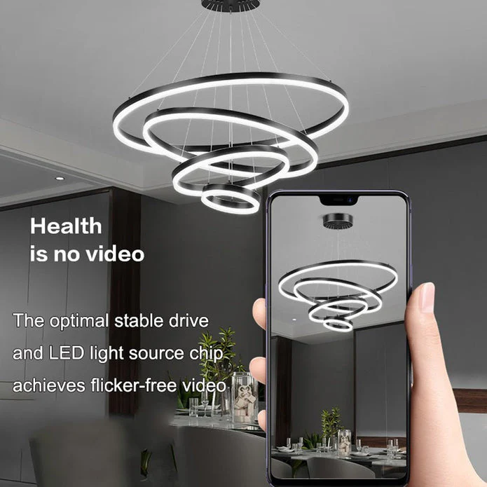 Gold 3 Rings Minimalist LED Pendant Light Adjustable Circular Chandelier - Image 3