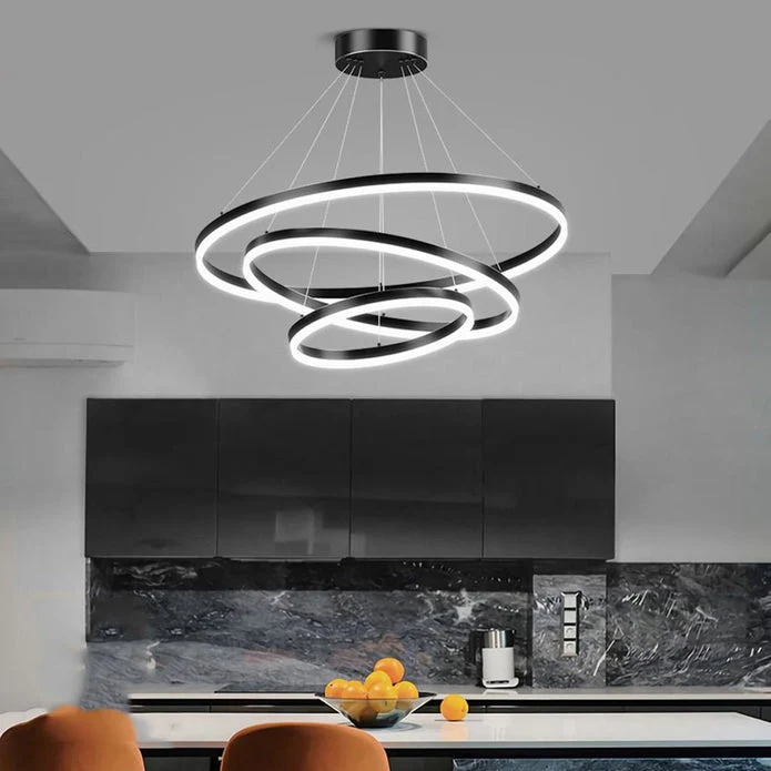 Gold 3 Rings Minimalist LED Pendant Light Adjustable Circular Chandelier - Image 5