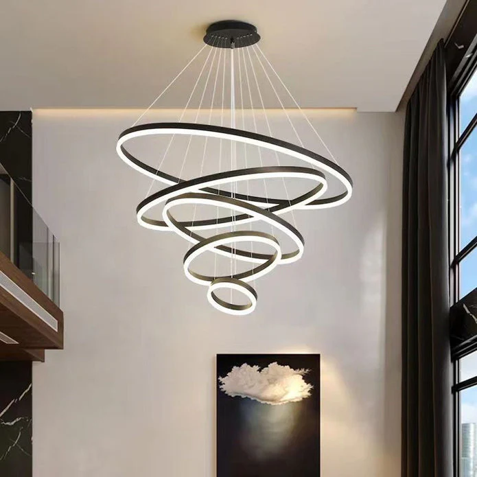 Gold 3 Rings Minimalist LED Pendant Light Adjustable Circular Chandelier - Image 8