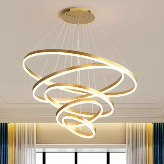 Gold 3 Rings Minimalist LED Pendant Light Adjustable Circular Chandelier - Image 9