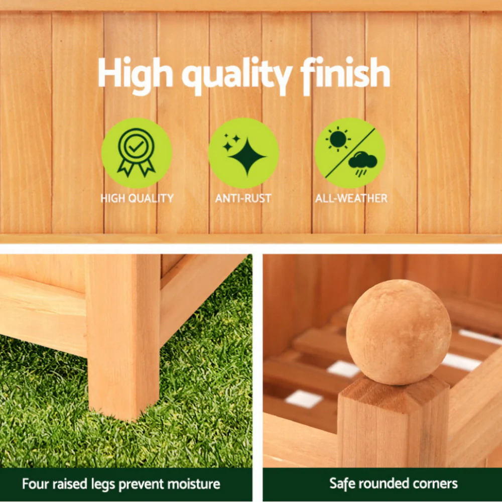 Green Fingers 2X Garden Bed Wooden 64x35x115cm Planter Raised Box Container Trellis - Image 4