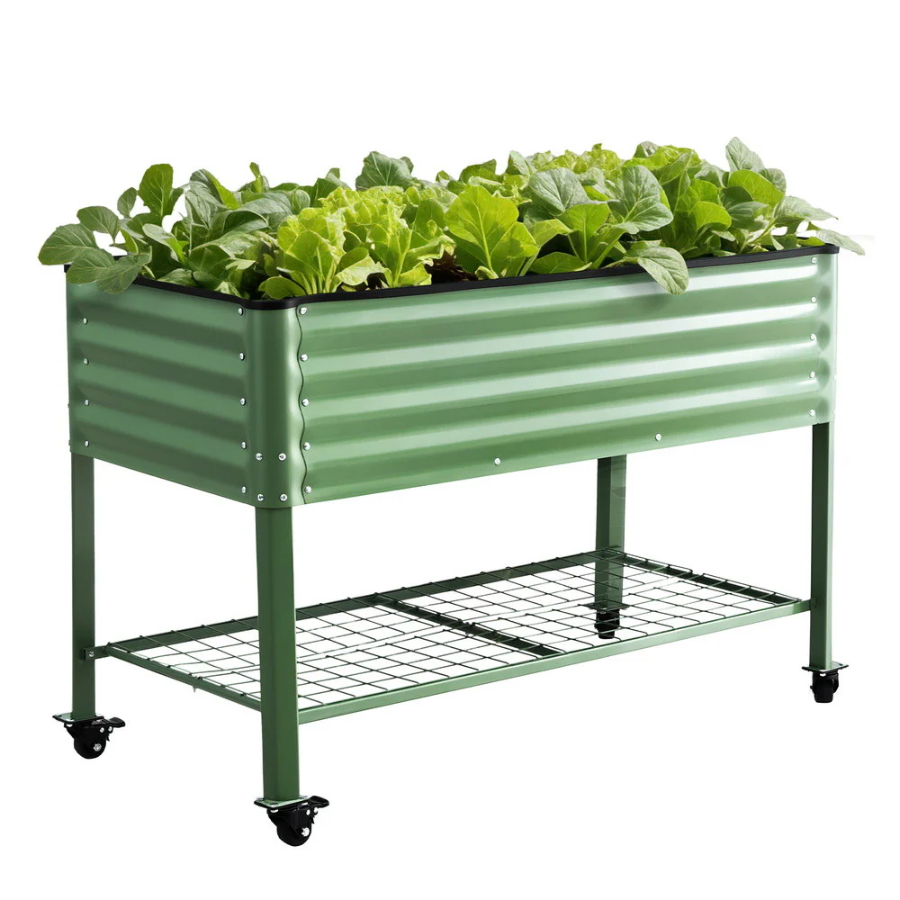 Green Fingers Elevated Raised Garden Bed Kit Mobile w/ Locking Wheels & Storage Shelf 100KG Max Load 115x60x81cm | Galvanized Steel, Portable Green Organizer for Seniors, Patio, Balcony, Vegetables - Image 9