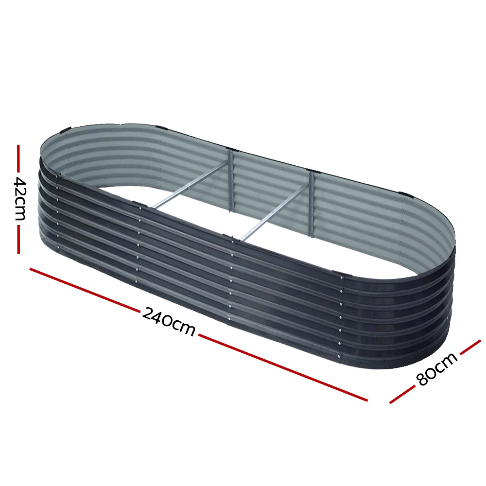Green Fingers Garden Bed 240X80X42cm Oval Planter Box Raised Container Galvanised - Image 2