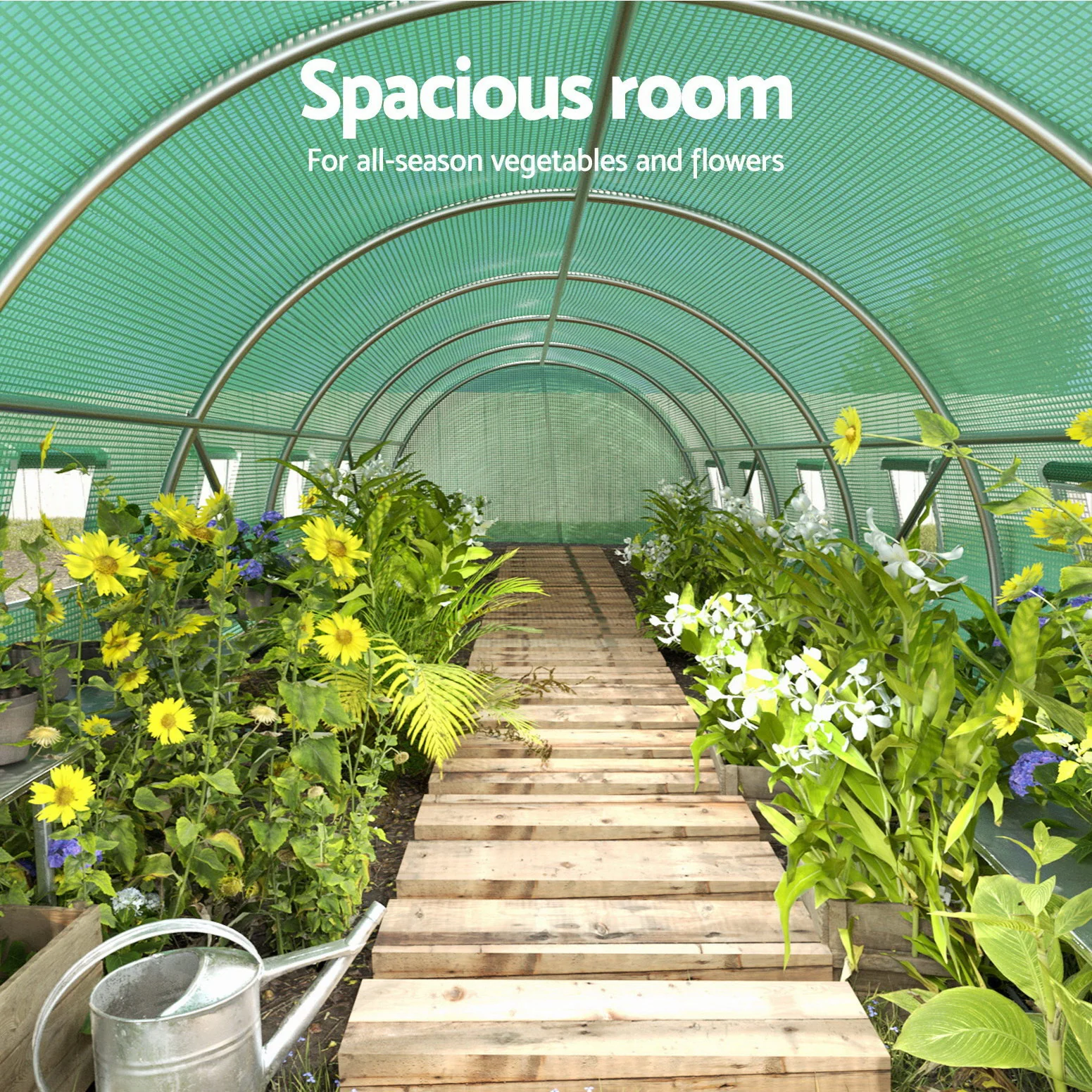 Green Fingers Greenhouse 9x3x2M Walk in Green House Tunnel Plant Garden Shed Dome - Image 4